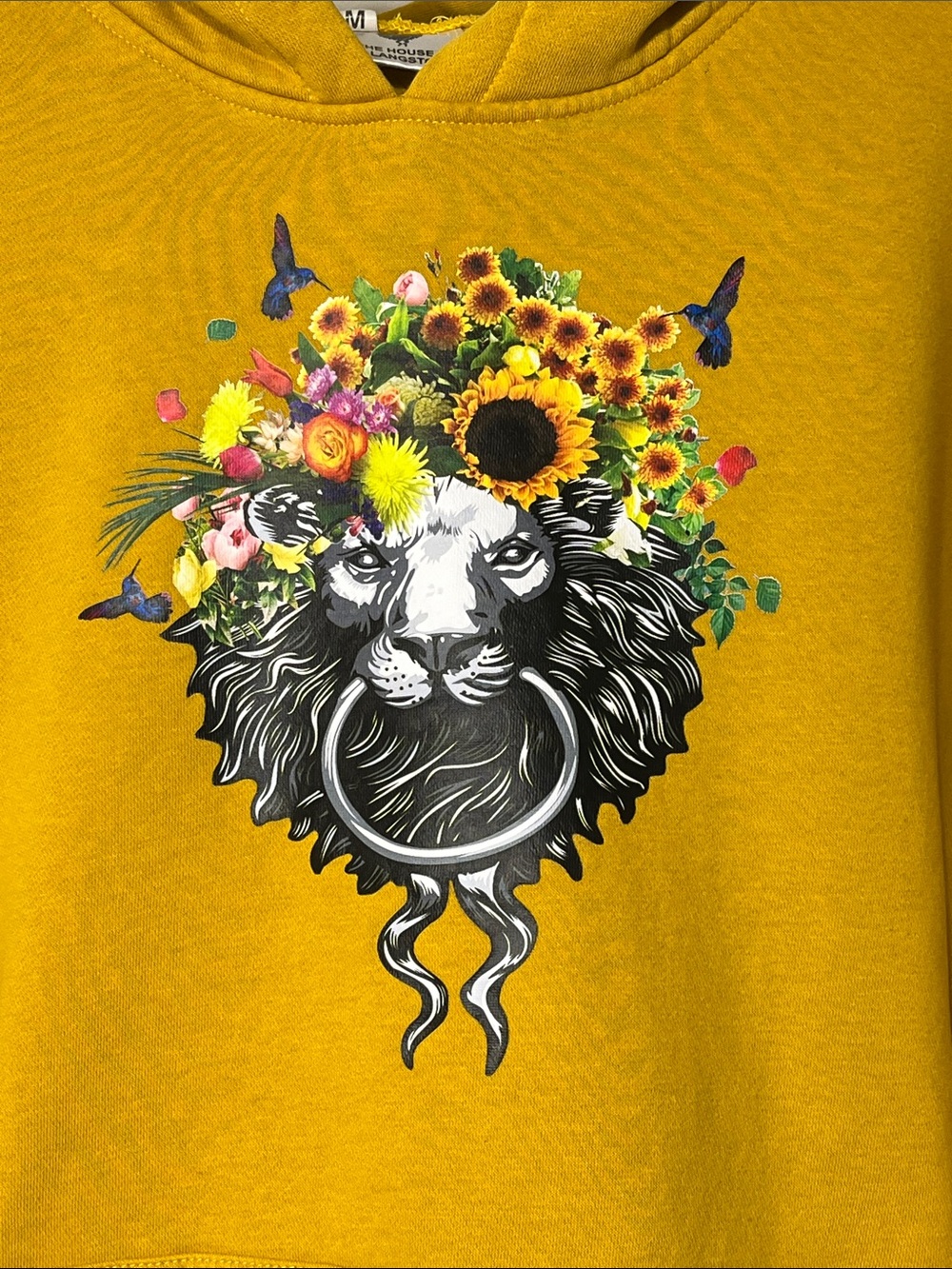 House of Langston Floral Lion Graphic Hoodie Mustard Yellow Medium